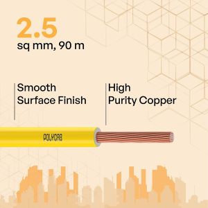Polycab Greenwire Copper Cable Electric Wire (YELLOW, 90m, 2.5sqmm)