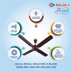 Bajaj Regal Gold NXG 4 Blade Wine Red 1200 mm Ceiling Fan