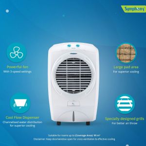 Symphony Siesta Desert Air Cooler 45-litres with Cool Flow Dispenser (White)