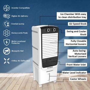Symphony Diet 3D - 30i Personal Tower Air Cooler 30-litres with Magnetic Remote, 3-Side Cooling Pads, Pop-up Touchscreen, Multistage Air Purification & Low Power Consumption (Black & White)