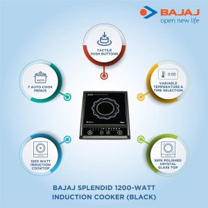 Bajaj Splendid 1200W Induction Cooktop with Pan Sensor and Voltage Pro Technology (Black)
