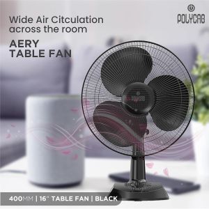 Polycab Aery 400 mm Silent Operation 3 Blade Table Fan (Black)