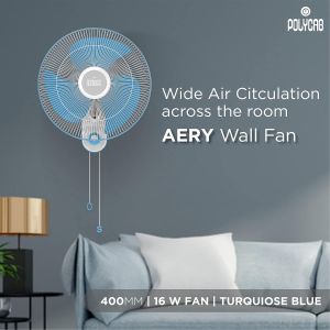 Polycab Aery 400 mm 3 Blade Wall Fan (Turquish Blue)