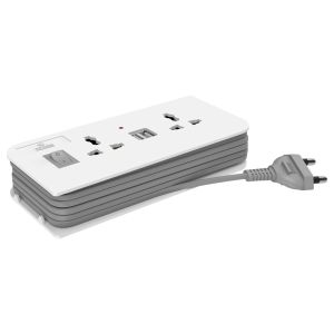 Polycab Multifunctional Power Strip with 2 Three Prong Outlets and 2 USB Charging Ports for Smartphones, Tablets
