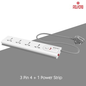 Polycab 3 Pin Socket 4 in 1 Power Extension Strip For Home & Office Use With Surge Protection Connect Computers Laptops & Home Appliances