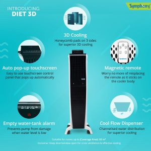 Symphony Diet 3D 55i+ Tower Air Cooler 55-litres with Magnetic Remote
