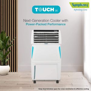 Symphony Touch 35 Personal Air Cooler 35-litres with Remote, Digital Touchscreen, Voice Assist, Honeycomb Pads, Multistage Air Purification, Mosquito Repellent & Removable Tank(White)